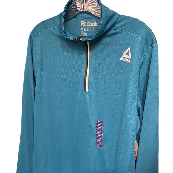 REEBOK Track Jacket 1/4 Zip Long Sleeve Pullover Mock Neck Blue Mens M - Picture 2 of 8